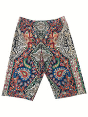 Paisley Print Wide Leg Shorts Elastic Waist Casual Women's Clothing