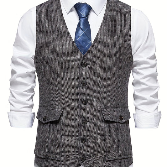 Classic Herringbone Suit Vest Men Wedding Party