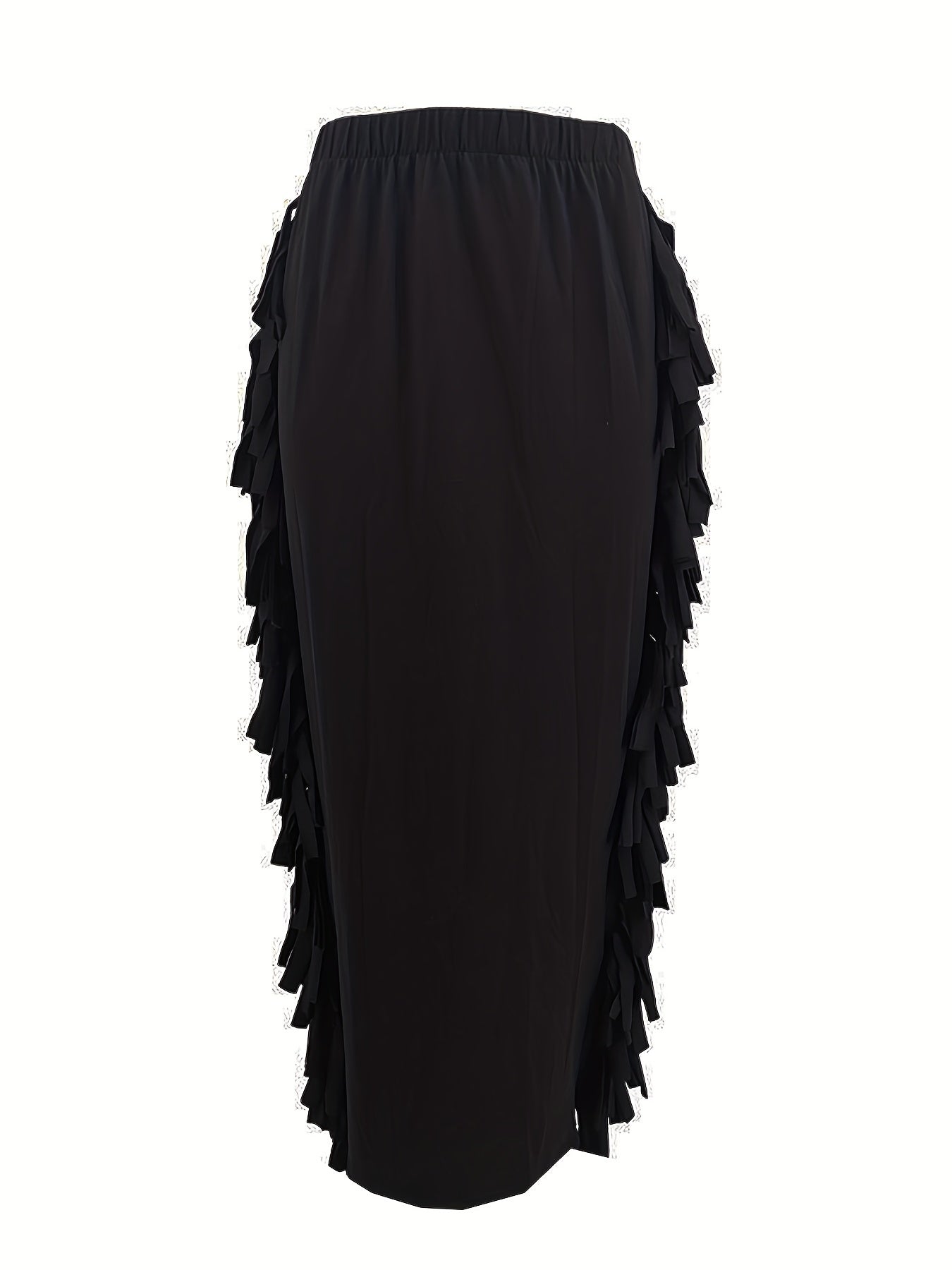 Solid Tassel Trim Maxi Midi Skirt