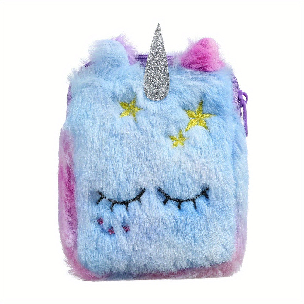 Girls Cartoon Tie Dye Plush Unicorn Shoulder Bag Messenger Bag Coin Purse