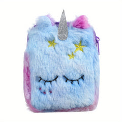 Girls Cartoon Tie Dye Plush Unicorn Shoulder Bag Messenger Bag Coin Purse