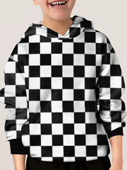 Checkerboard Print Kid's Hoodie Pullover Long Sleeve Top