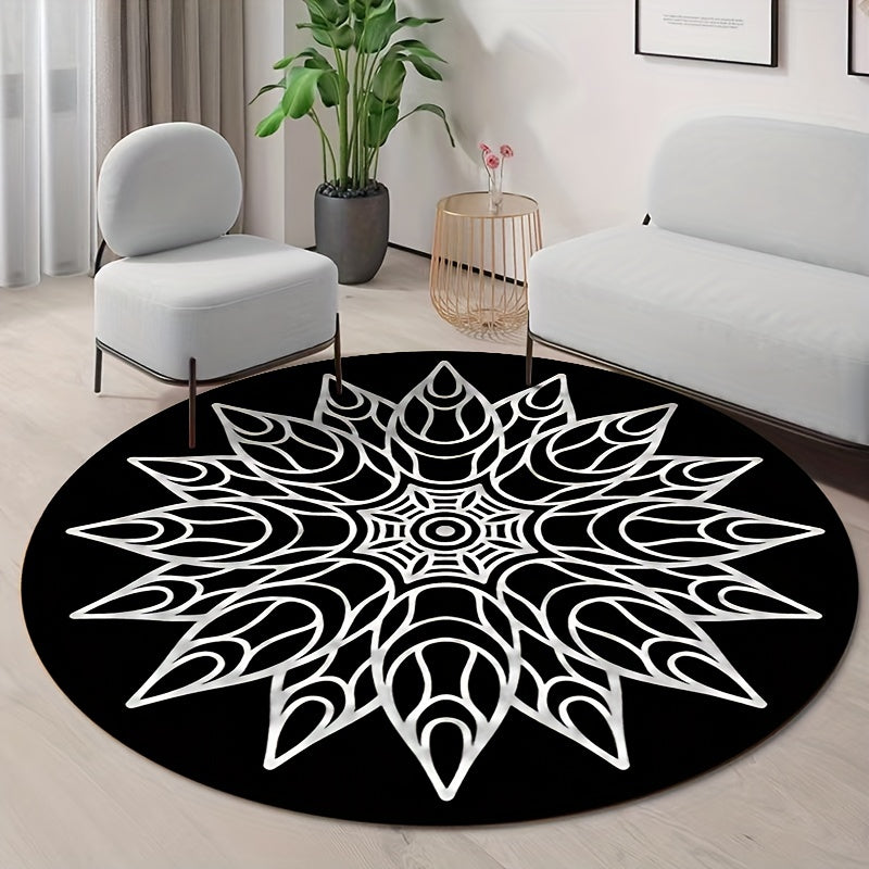 Retro Flowers Large Area Circular Carpet