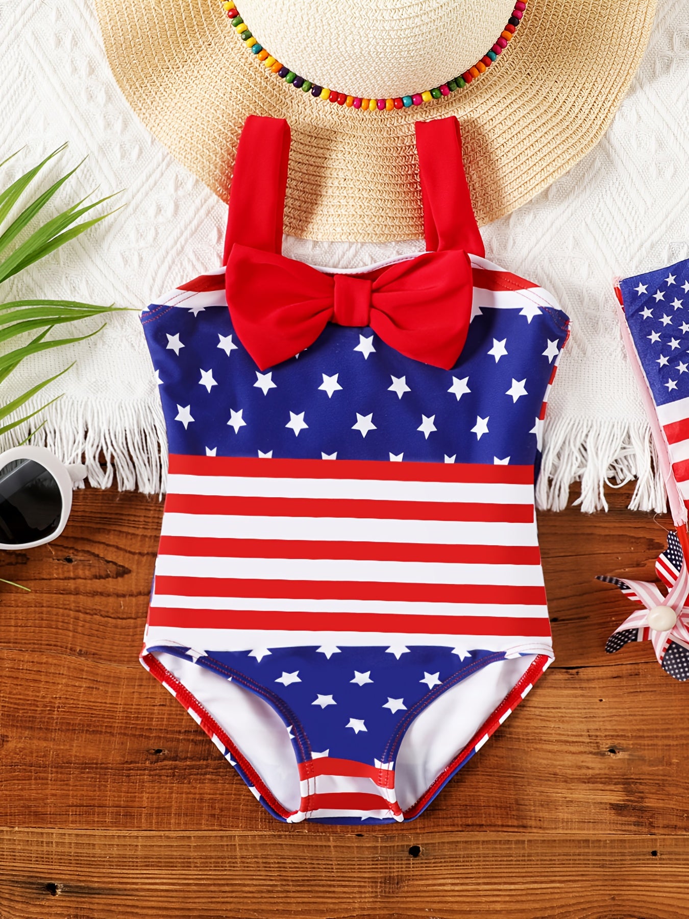 Toddler Girls Independence Stripe Star Print Onesie Swimsuit