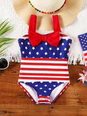 Toddler Girls Independence Stripe Star Print Onesie Swimsuit