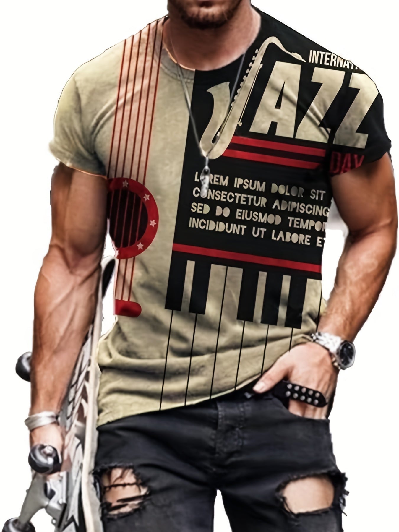 Men's Jazz Instrument Graphic T Shirt for Summer Outdoor Wear
