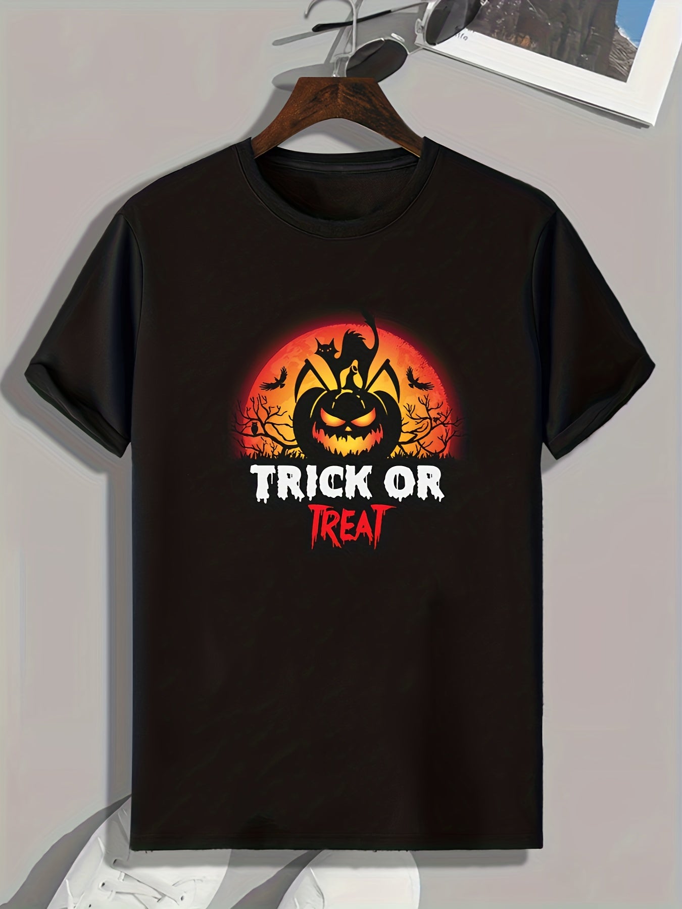 Halloween Pumpkin & Cat Print Men's Sport T-shirt