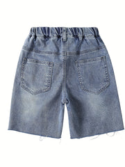 Boys' Ripped Denim Shorts Elastic Waist Cotton Shorts