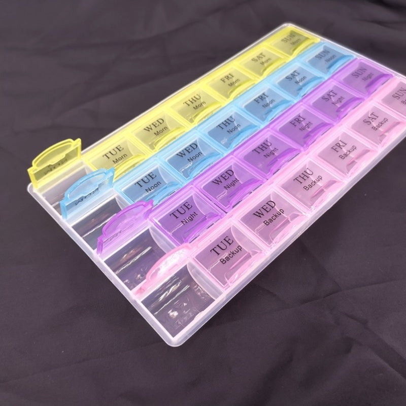 4 Row Weekly Pill Organizer with 28 Compartments Lake And Pastel Colors