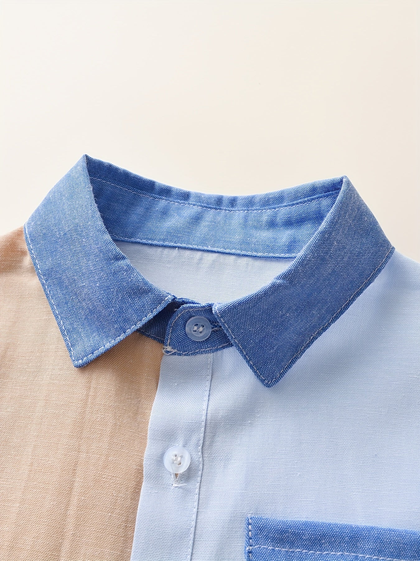 Boys Stylish Block Button Down Shirt Casual Long Sleeve Lapel