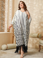 Stripe Print Tassel Trim Maxi Dress