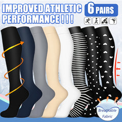 6 Pairs Compression Socks 15-20 mmHg Knee High Support