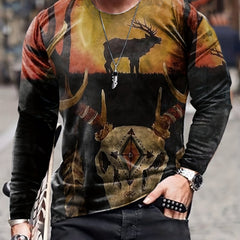 Bull Skeleton Men's Long Sleeve Vintage Tee Autumn Clothing