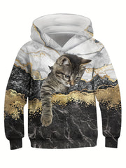 3D Cat Print Kid's Hoodie Unisex Pullover Hooded Long Sleeve Top
