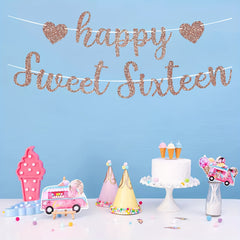 Sweet Sixteen Birthday Banner DIY Rose Golden Glitter Decorations