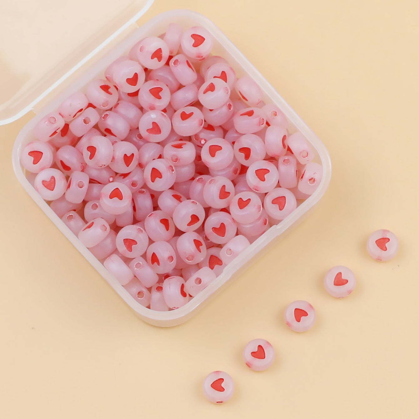 200pcs Luminous Acrylic Heart Beads For Jewelry Making