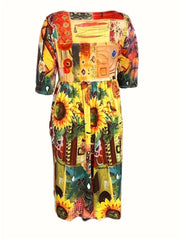 Women's Plus Graphic Print Short Sleeve Round Neck Dress