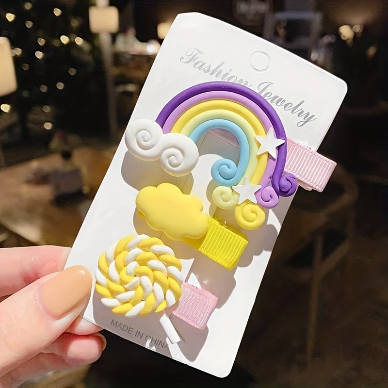 3pcs Cartoon Rainbow Cloud Lollipop Hair Clips for Baby Girls