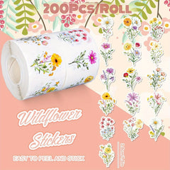 200pcs Wildflower Stickers Colorful Floral Paper Decals Self Adhesive