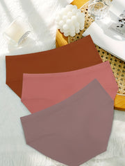 3Pcs Seamless Solid Briefs Comfy Stretchy Panties Women's Lingerie