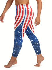 Independence Casual Leggings Women's Plus Star & Stripe Print High Sl