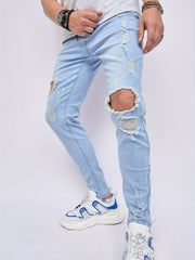 Slim Fit Ripped Jeans Mens Casual Street Style High Stretch Denim Pants