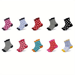 10pairs Girls Kids Comfy Crew Socks Block Socks Children's Socks