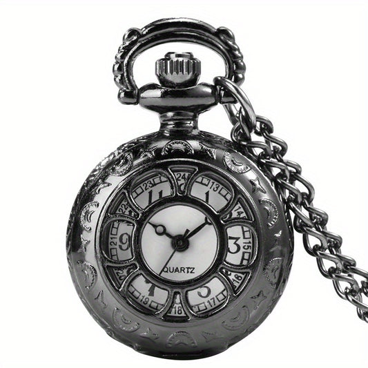Hollow Flower Cover Pocket Watch Quartz Movement Necklace Chain