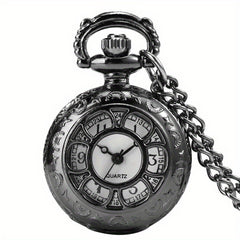 Hollow Flower Cover Pocket Watch Quartz Movement Necklace Chain