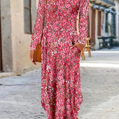 Allover Ditsy Print Maxi Dress With Pockets