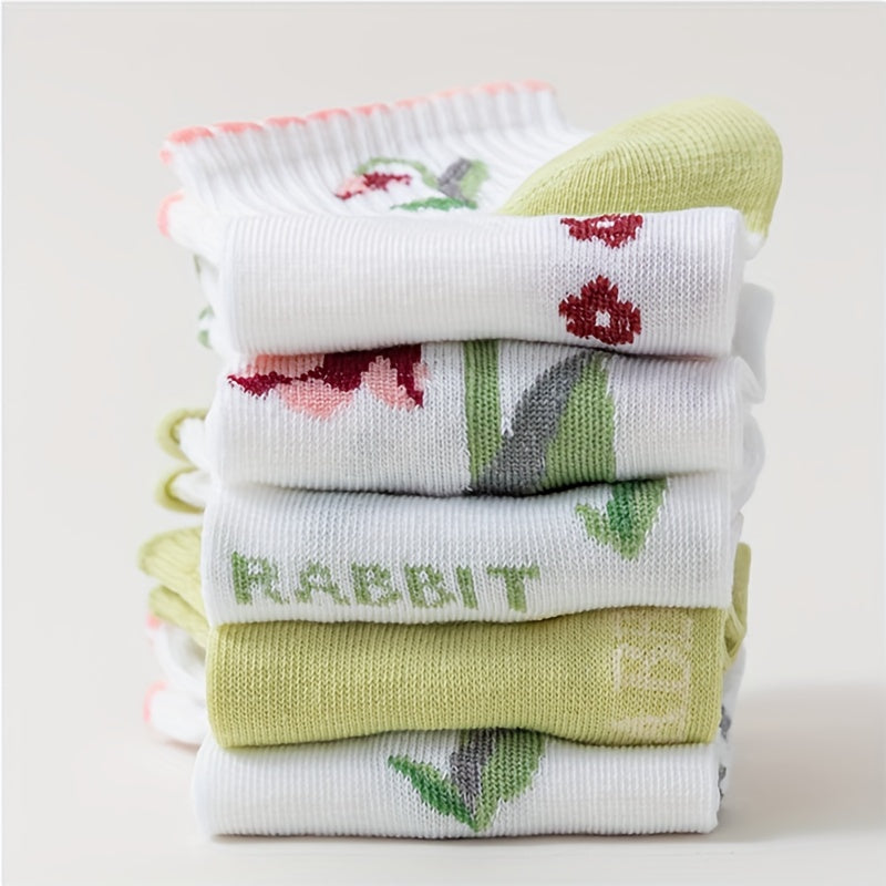 5 Pairs Floral Print Short Socks Women's Stockings