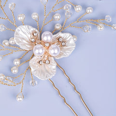 Flower Alloy Hairpin with Faux Pearl Rhinestone Bridal Hair Accessories