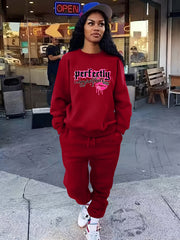 Letter Print Long Sleeve Top & Jogger Pants Set