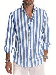 Men's Vertical Striped Casual Shirt Long Sleeves Regular Fit