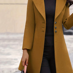 Solid Button Front Trench Coat Lapel Neck Long Sleeve Warm Coat