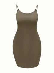 Solid Scoop Neck Spaghetti Strap Body Con Cami Dress