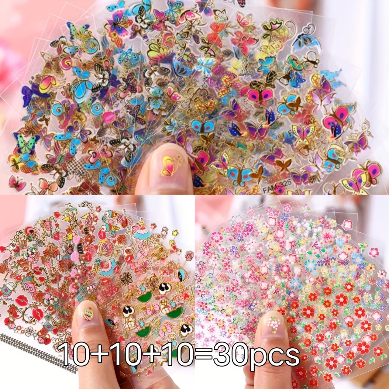 30 Sheets Bronzing Nail Stickers Waterproof Non-toxic Nail Art Princess Toy Stic