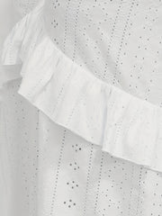 Women's Eyelet Embroidered Ruffle Trim V Neck Tank Top