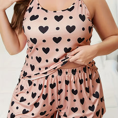 Heart Print Cami Top & Shorts Pajama Set