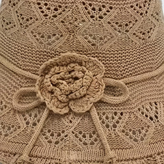 Khaki Hollow Knitted Sun Hat Flower Foldable Travel Beach Casual Bucket Hat