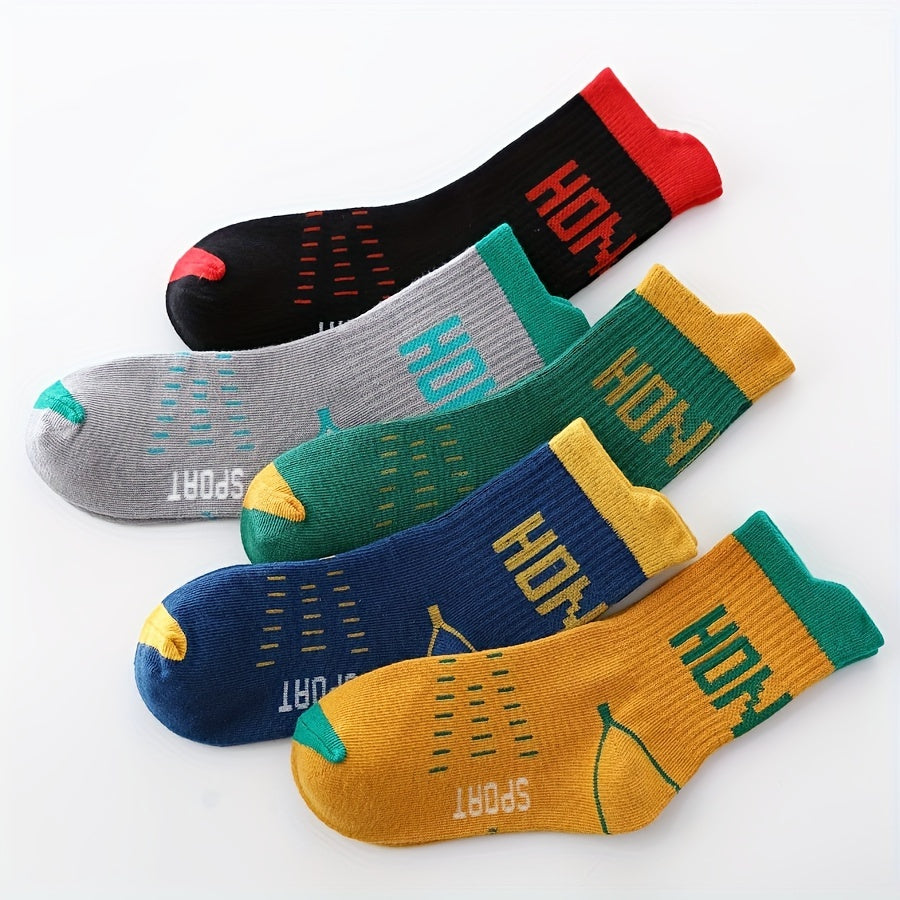 5pairs Boys Kids Letters Print Socks Casual Sports Socks