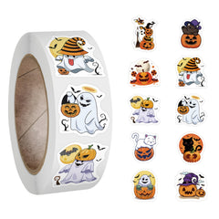 500 Halloween Stickers Roll - 10 Designs - Pumpkin Ghost Seal Label Stickers