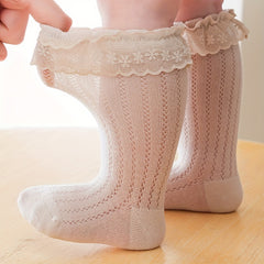 Girls Lace Brim Socks Comfortable Summer Mesh Crew Socks
