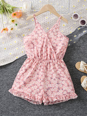 Girls Ditsy Floral & Rainbow Print Frilled Suspender Romper