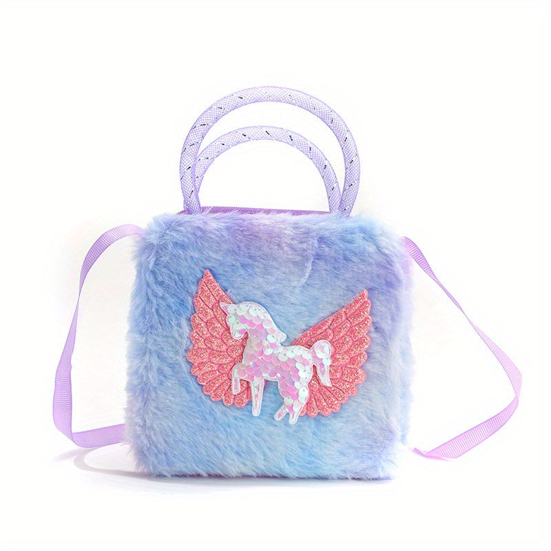 Colorful Unicorn Plush Crossbody Bag Handbag Cartoon Purse Tote Coin Purse