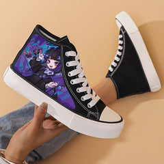Girl's High Top Anime Pattern Skate Shoes Non Slip Casual Lace Up Sneakers