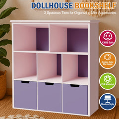 1:12 Scale Purple Dollhouse Bookshelf Miniature Storage Shelf for Dollhouse De
