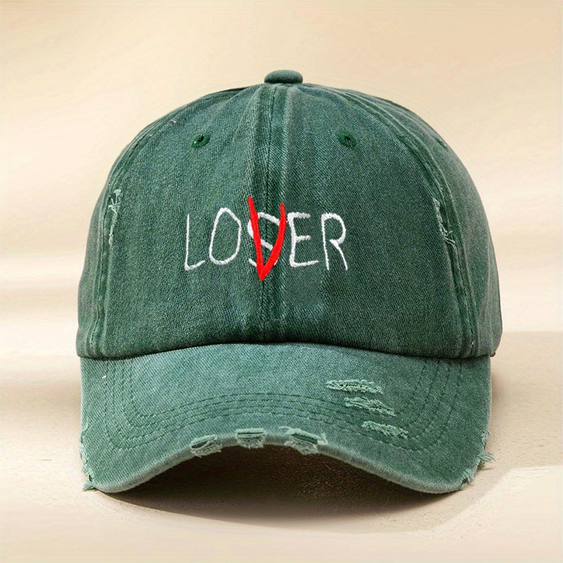 LOSER Embroidery Ponytail Baseball Cap Washed Distressed Ripped Cotton Sun Hat