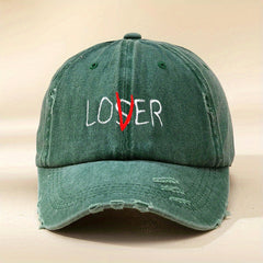 LOSER Embroidery Ponytail Baseball Cap Washed Distressed Ripped Cotton Sun Hat