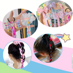 Rainbow Colored Braids Hair Extensions With Rubber Bands Bows